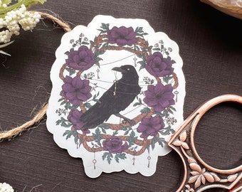 Black Raven Floral Matte Metallic Vinyl Sticker