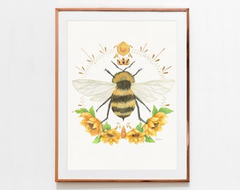 Bumble Bee Sunflower Art Print