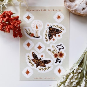 Folk Art Hawk moth Vinyl Sticker Sheet