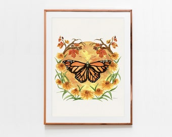 Monarch Butterfly Full Moon Art Print