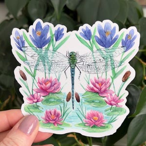 Adesivo de vinil de nenúfar libélula - primavera, nenúfar, flor de açafrão