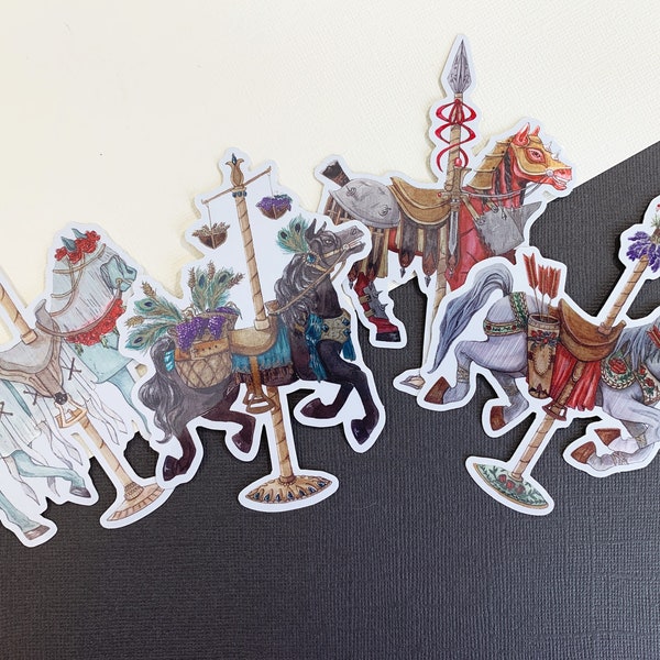 Four Carousel Horsemen of the Apocalypse Metallic Vinyl Sticker Set