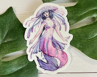 Purple Jellyfish Mermaid Matte Vinyl Sticker