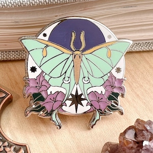 Luna Moth Crescent Moon Hard Enamel Pin