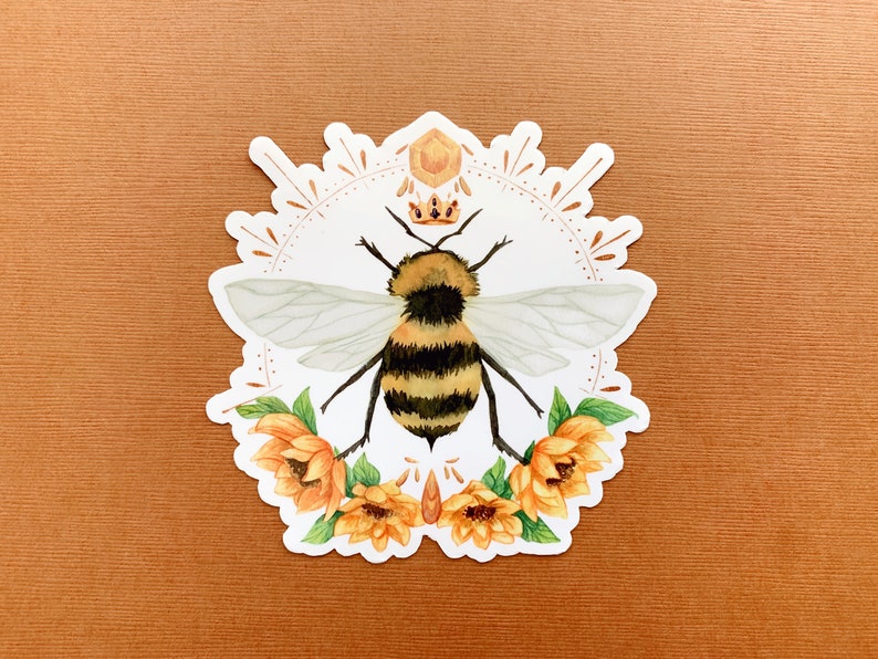Sunshine Bumble Bee Vinyl Sticker Daytime, Sunflower, Honey Bee image 3