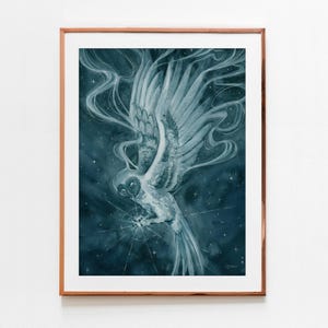 White Owl Art Print - Celestial Owl, Starry Sky, Giclée Art Print