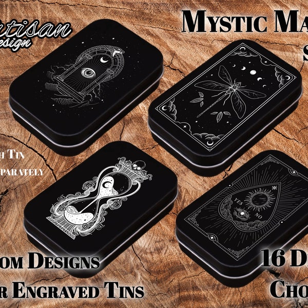 We Edit {PRINTABLE ENGRAVED} Mystic Magic 2 Custom Personalized Photo Tea Stash Tin Black Box Tarot Spice Ouija Skull Tree Of Life Moon Sun