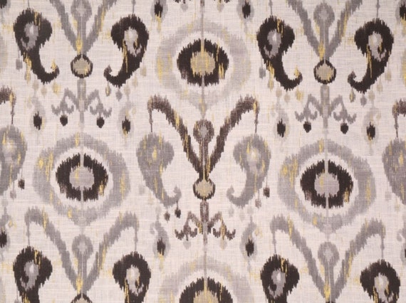 Pretty Ikat Soft Grey Charcoal Yellow Off White Faux Roman Shade Window Treatment Kitchen Bedroom Office Bathroom