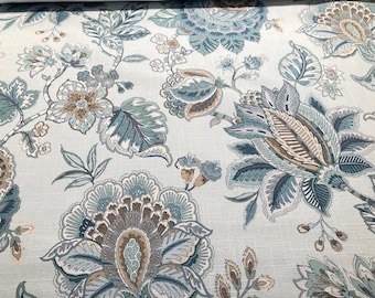 Floral Jacobean - Teal Grey Green Brown - Faux Roman Shade Window - Kitchen Dining Bath Bedroom Office