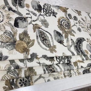 Large-scale Gorgeous Floral - Grey Charcoal Gold Latte Black White - Faux Roman Shade Window Treatment Bedroom Living Kitchen