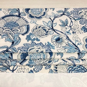 Pretty Jacobean Floral - Navy Blue Grey White - Faux Roman Shade Valance Window Treatment Bedroom Dining Living Bathroom