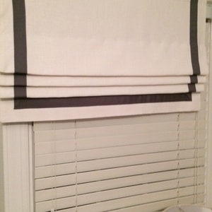 White Linen - Faux Roman Shade - Grosgrain Ribbon Window Treatment Bedroom Kitchen Dining Office Living