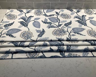 Pretty Leaf Vine Floral - Chambray Blue Grey White - Faux Roman Shade Window Treatment - Kitchen Living Dining Bedroom