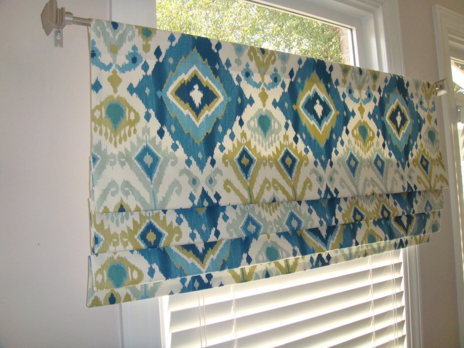 Shades of Blue Citrine Aqua Ikat Faux Roman Shade Valance Etsy