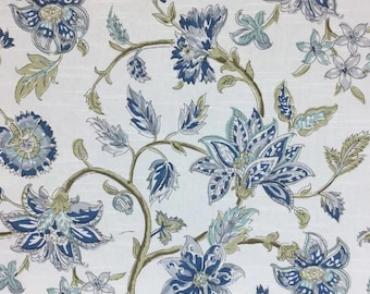 Designer Floral Vine - Navy Blue Aqua Olive Green White - Faux Roman Shade Valance Window Treatment Kitchen Living Bedroom