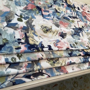 Pretty Abstract Floral - Sky Slate Blue Blush Pink Grey Charcoal Black Yellow Green White - Faux Roman Shade Window Treatment