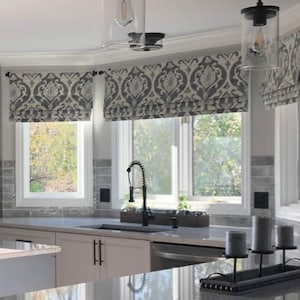 Pretty Medallion!  Grey Blue Off White - Faux Roman Shade Valance Window Treatment Living Bedroom Bath Kitchen Dining Office