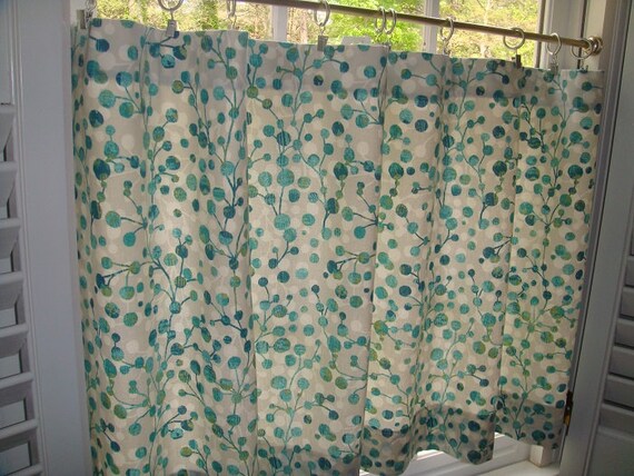 Teal Green White Grey Vines Valance Or Cafe Curtain Window Etsy