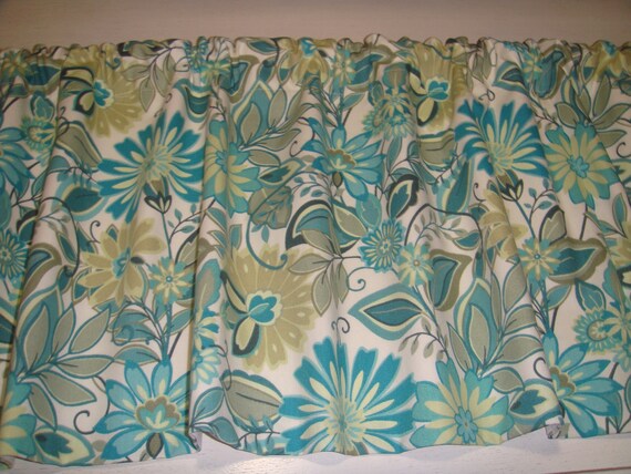 Teal Grey Tan Cream Valance Window Treatment Bedroom Bathroom Kitchen Laundry Living Room