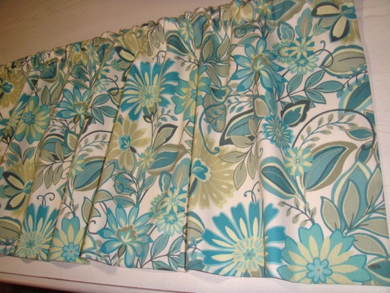 Teal Grey Tan Cream Valance Window Treatment Bedroom Bathroom Kitchen Laundry Living Room