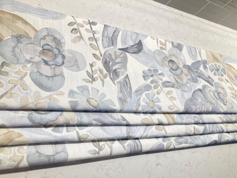pretty-flora-watercolor-blue-grey-taupe-white-faux-roman-shade