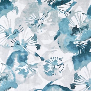 Modern Floral Teal Grey White - Valance Window Treatment Bedroom Bathroom Kitchen Laundry