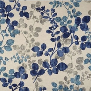 Leaf Vine Large Scale Blue Grey Natural Faux Roman Shade Window Treatment Kitchen Bedroom Office Bathroom Laundry