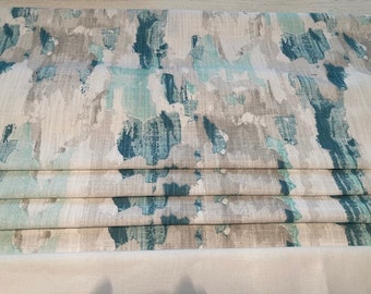 Abstract Aqua Grey Teal White - Faux Roman Shade Window Treatment Bedroom Bathroom Living  Kitchen Dining Room Office