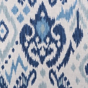 Pretty Ikat Navy Blue Aqua White - Faux Roman Shade Valance Window Treatment Bedroom Dining Living Bathroom