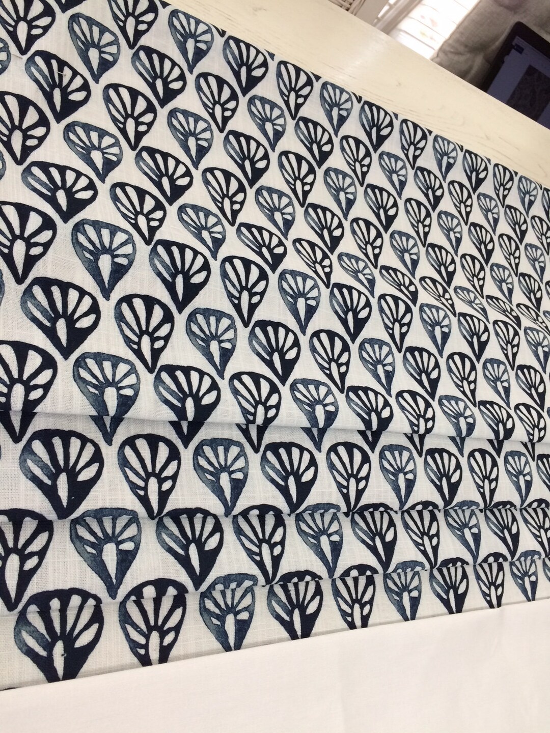 Pretty Block Print Navy Blue White Small Geometric Faux Etsy UK