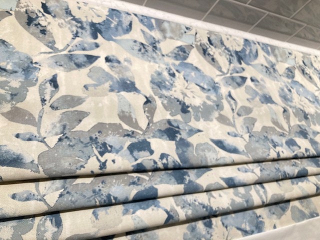Floral Blue Grey White Putty  - Roman Shade Valance Window Treatment Bedroom Kitchen Dining