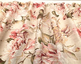 Country Cottage Floral - Red Pink Olive Green Yellow White Lt. Beige - Valance Window Treatment Bathroom Kitchen Laundry Sunroom Office