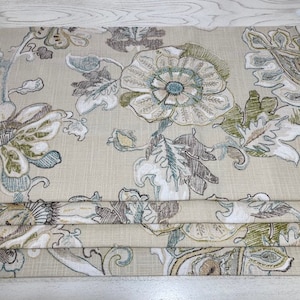 Floral - Teal Yellow Green Grey White Ecru - Faux Roman Shade Window Treatment Living Bedroom Kitchen