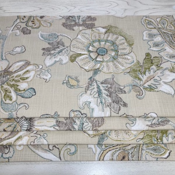 Floral - Teal Yellow Green Grey White Ecru - Faux Roman Shade Window Treatment Living Bedroom Kitchen