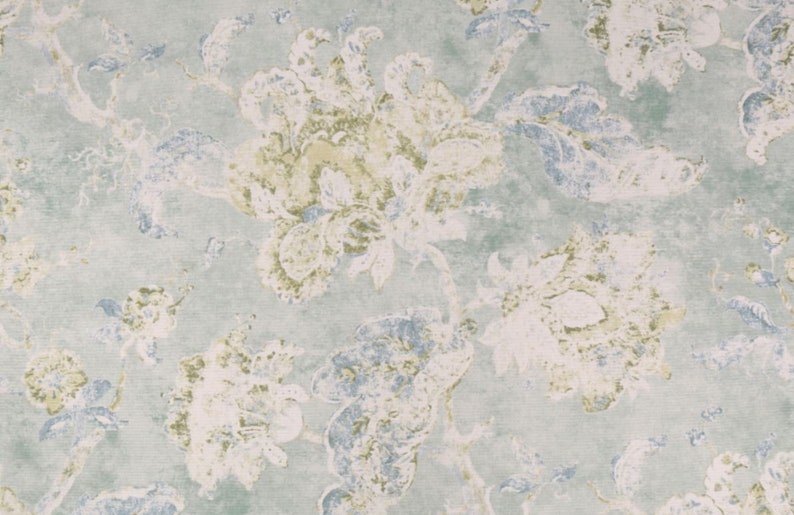 Blue Aqua Green White Floral Faux Roman Shade Window Treatment Dining Living Bedroom Kitchen Bathroom Office