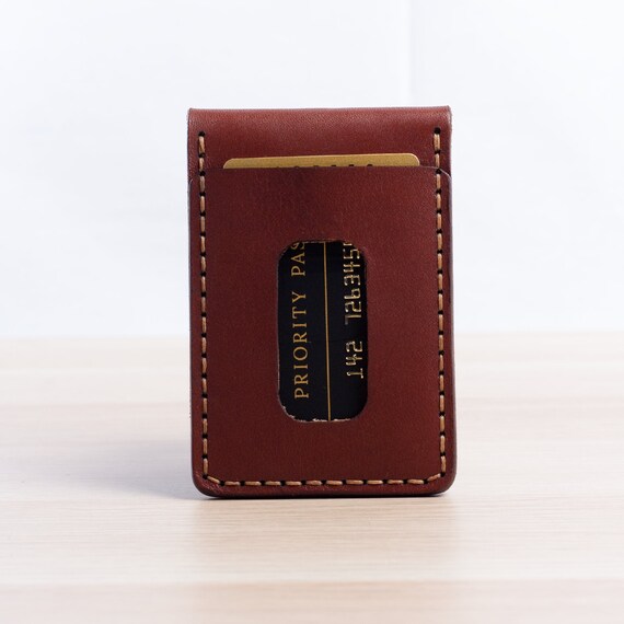 Hand Stitched Leather Snap Wallet Wickett Craig Full Grain Leather Vertical Card Holder With Id Slot Button Wallet Personalized - 