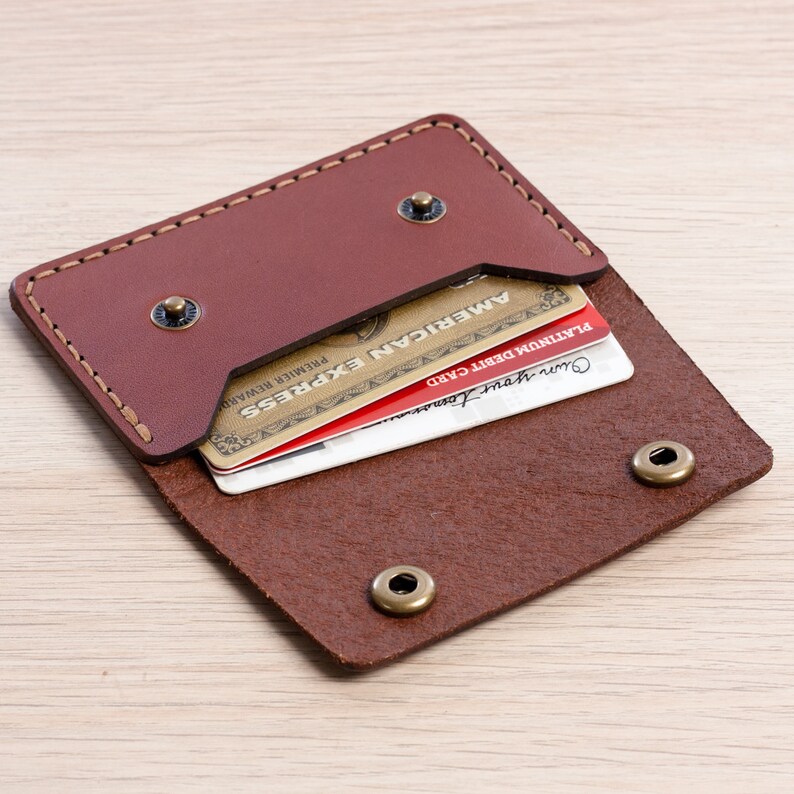 Hand Stitched Leather Snap Wallet Wickett Craig Full Grain Leather Monogrammed Wallet Card Holder Button Wallet Personalized - 
