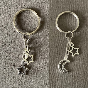 Moon Keyring, Moon Keychain, Moon Star Keyring, Moon and Star Gift