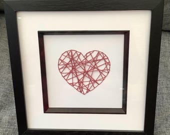 String art heart picture, contemporary wall art, anniversary gift, wedding gift, thread art, cotton 2nd wedding anniversary