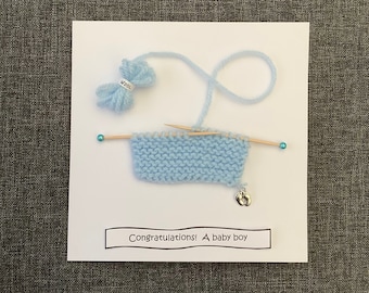 Baby Boy, Baby Girl, personalised, Congratulations, welcome to the world, hello little one, and then there were three, knitted baby card