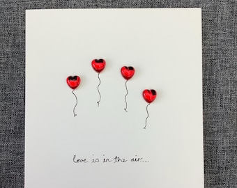 Love is in the air, red heart balloons, anniversary/wedding/engagement/I love you card