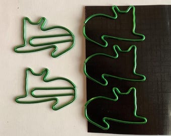 Cat paperclips, set of 5, cat stationery, green cats, stocking filler, bookmark, school/home/office/study/scrapbooking