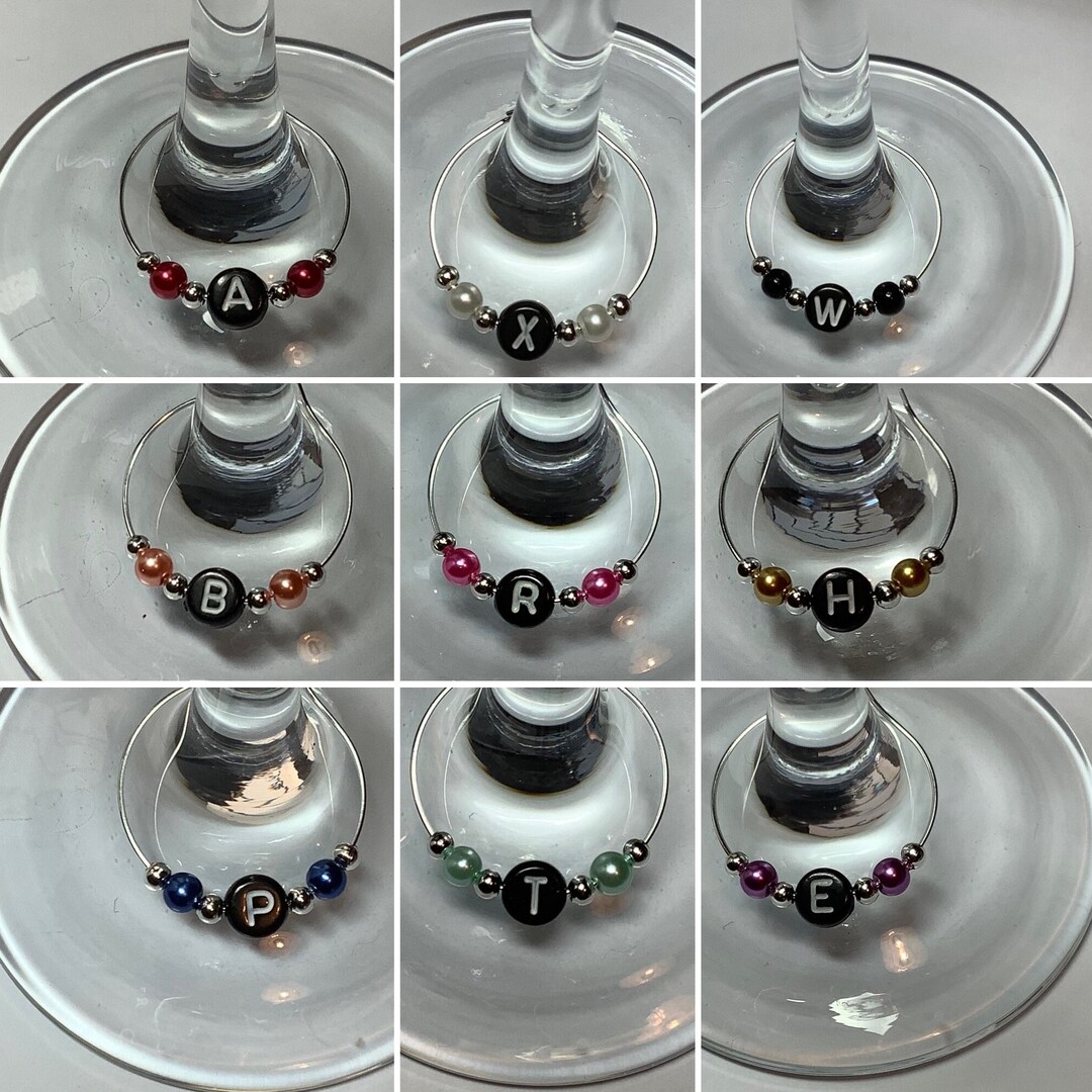 Personalised Wine Charms, Wine Glass Ring With Initial, Hen Party Decor