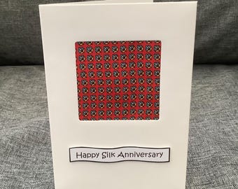 Silk anniversary card, 12th Wedding Anniversary card, 12 years, 100% silk handkerchief, customisable card, choice of 8 coloured silks