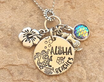 Mermaid Necklace, Aloha Beaches, Aloha Beaches Necklace, Hibiscus Necklace, Beach Necklace, Mermaid Jewelry, Bridesmaid Gift, Best Friends