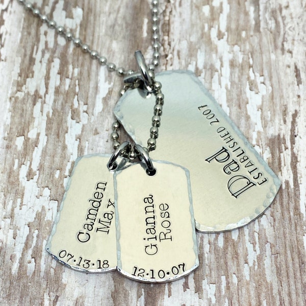 Personalized Dad Kids Names Dog Tag Necklace, Gift for Dad, Father's Day Gift, Dad Dog Tags, Gift for Him, Gift for Husband, Father Necklace