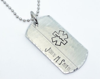 Personalized Medical Alert Dog Tag Necklace, Diabetes, Medical ID Necklaces for Men Boys, Autism ID Necklace, Medic Alert Jewelry