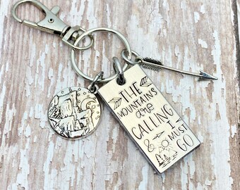 The Mountains Are Calling Keychain, Mountain Keychain, Travel Keychain, Outdoors Gift, Hiker Gift, Wanderlust, Camping, Hiking, Unisex Gift