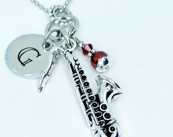 Silver Jewelry,gift for musician CP192 saxaphone necklace Jewelry,saxaphone necklace saxaphone initial necklace