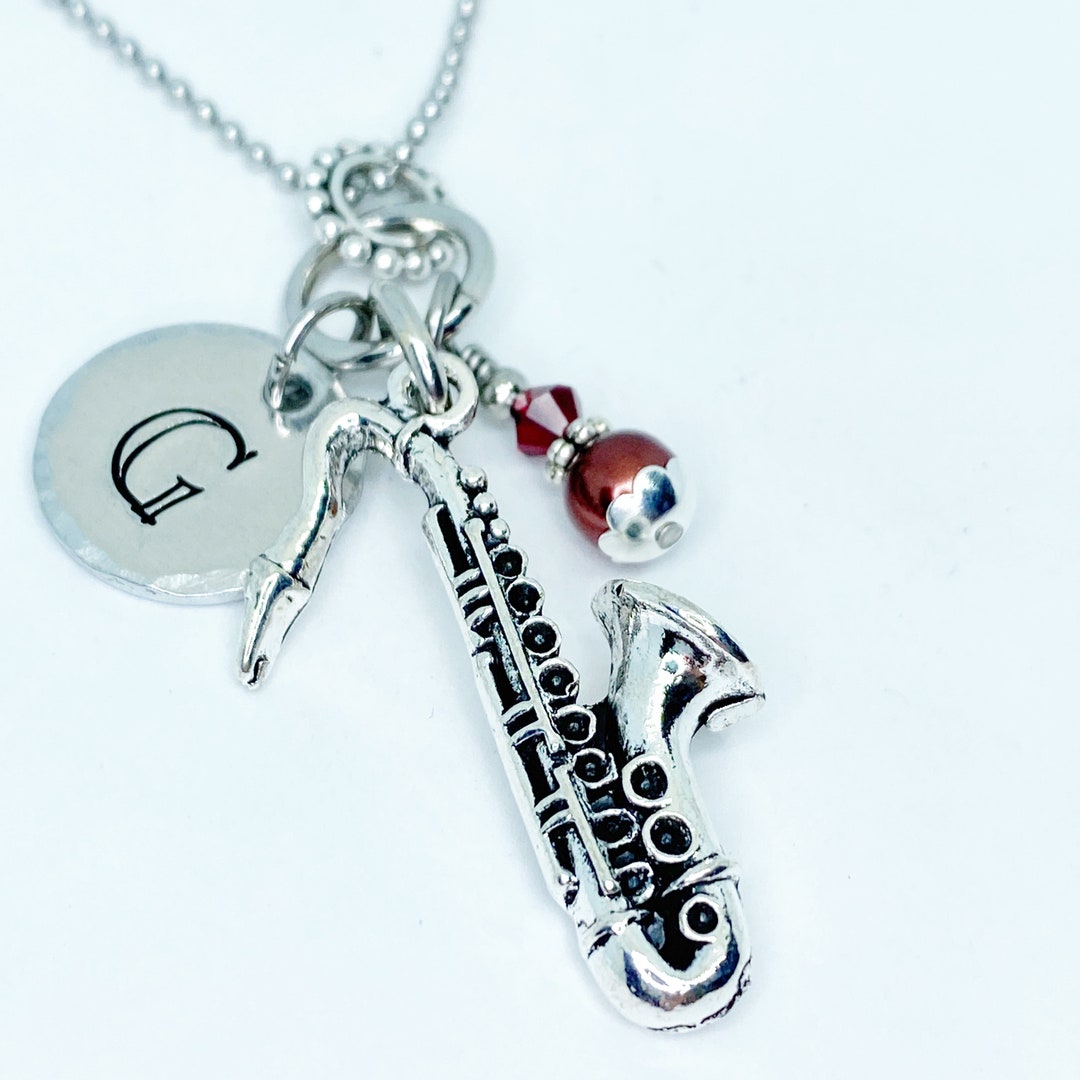 Saxophone Necklace Sax Player Gift Band Mom Monogram Etsy